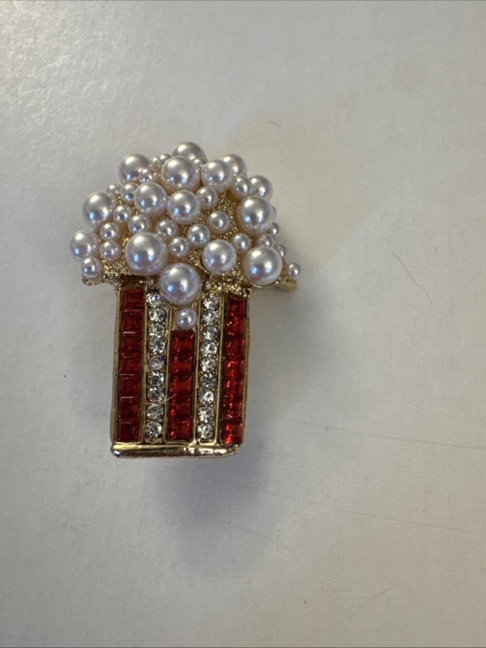 Cute Popcorn Box Pearls Stones Brooch Pin H17